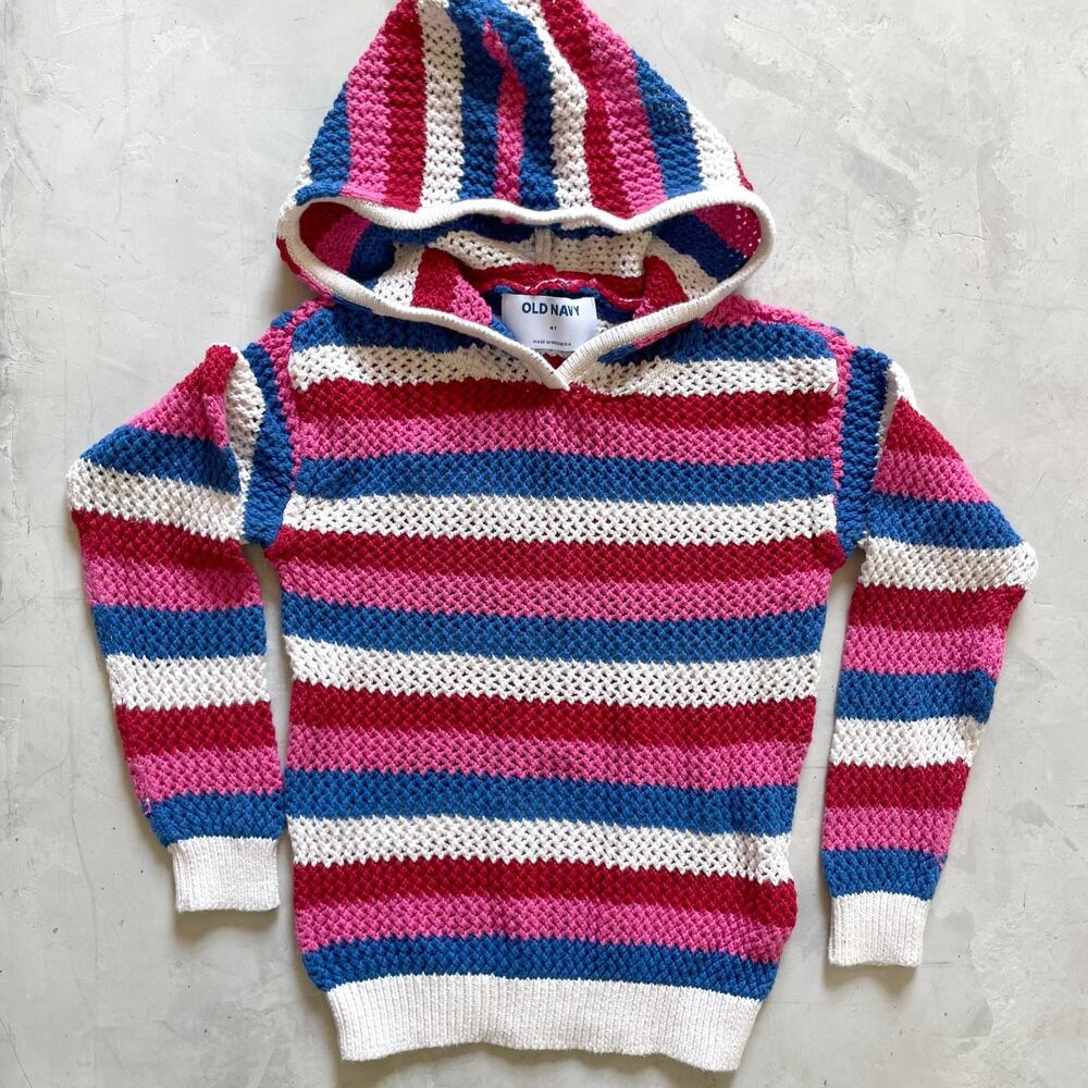 Open Stitch Kids Pullover Coverup 4T Hooded Striped Coastal Beach Colorful